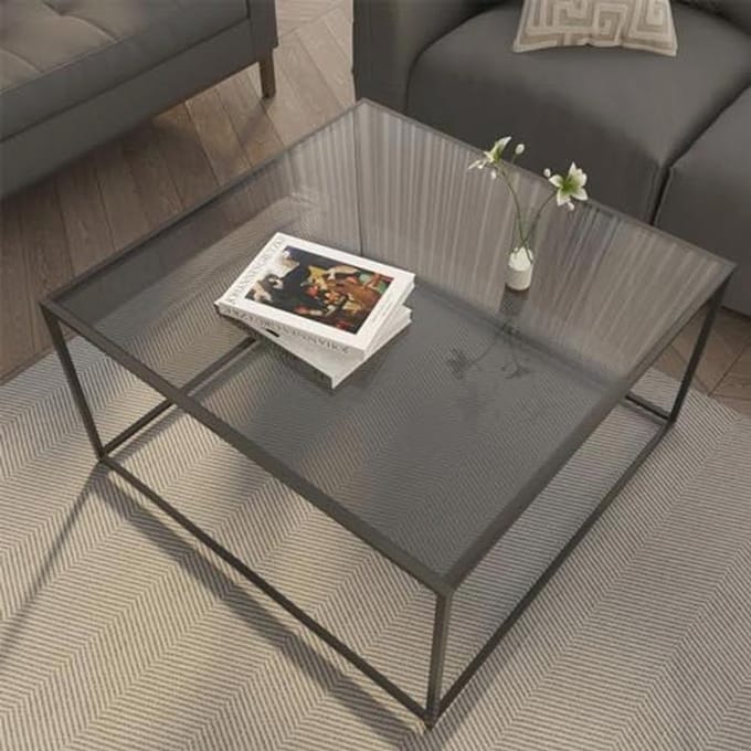 Moderne vierkante salontafel van glas voor kleine ruimtes