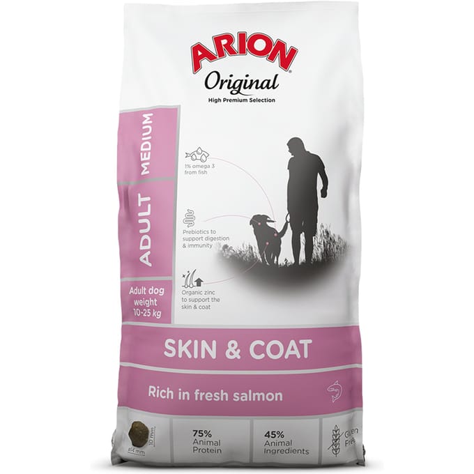 12kg Arion Original Skin & Coat Medium Breed Zalm hondenvoer droog