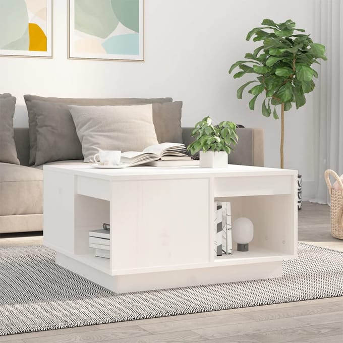 vidaXL - Salontafel - 60x61x32,5 - cm - massief - grenenhout - wit
