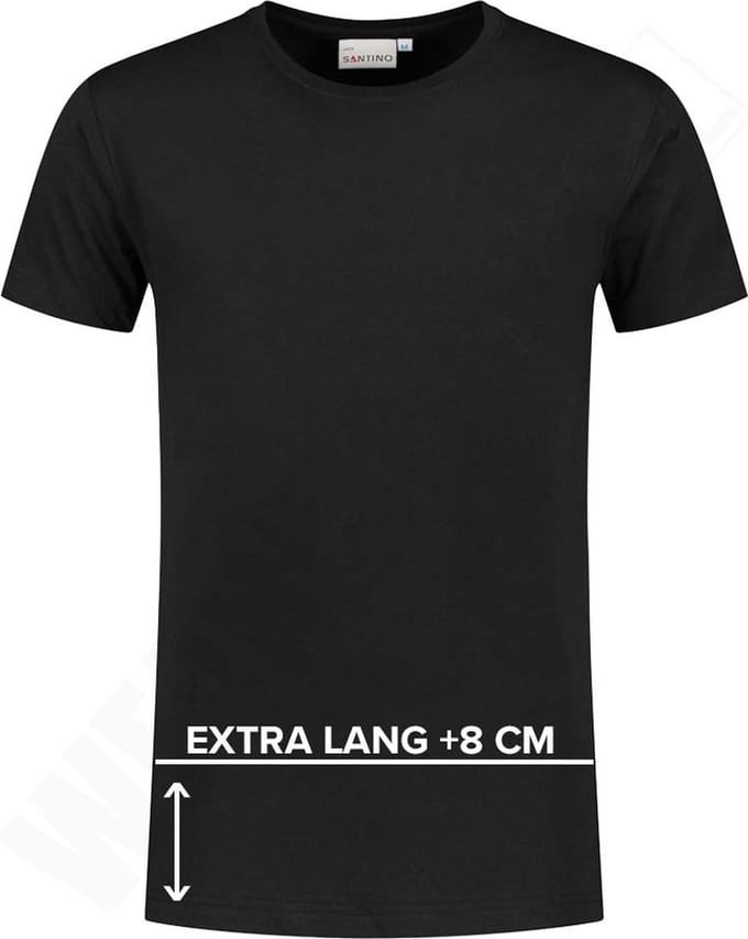 T-Shirt Jace+ Extra Lang Mt.S Zwart Ronde Hals