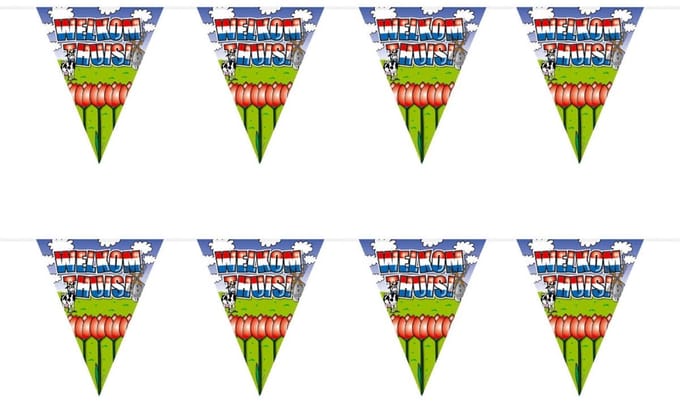 Vlaggenlijn welkom thuis - 2x - 10 meter - plastic - binnen/buiten - versiering -feestartikelen