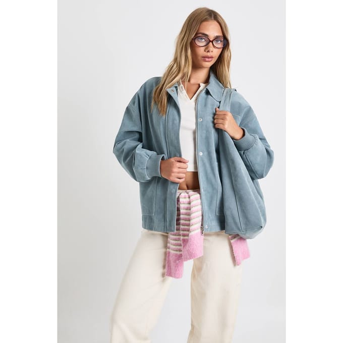 boohoo Dames Nep-suede bomberjack | Blue | Maat: 8