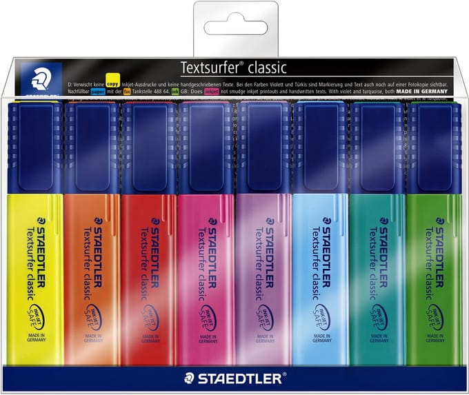 Etui Markeerstift Staedtler 364 Textsurfer assorti 8 stuks: omdoos van 5 sets