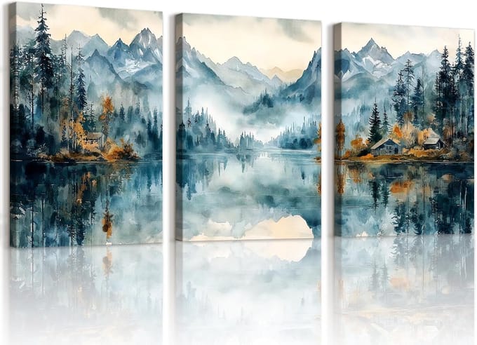 3-Delige Canvas Schilderij Set Bergmeer en Bos voor Wanddecoratie