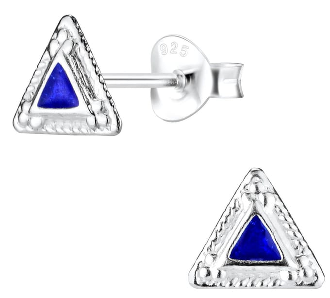 Joy|S - Zilveren driehoek oorbellen - blauw - 7 mm