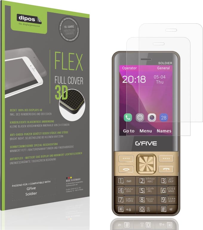 dipos FLEX – 2x Matte Screenprotector geschikt voor GFive Soldier | Volledige Schermbescherming | Case-Friendly