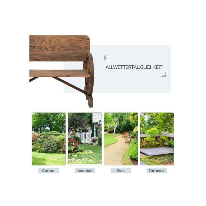Banc de jardin - Outsunny - Bois massif - 2 places - Capacité 250 kg - Style rustique marron