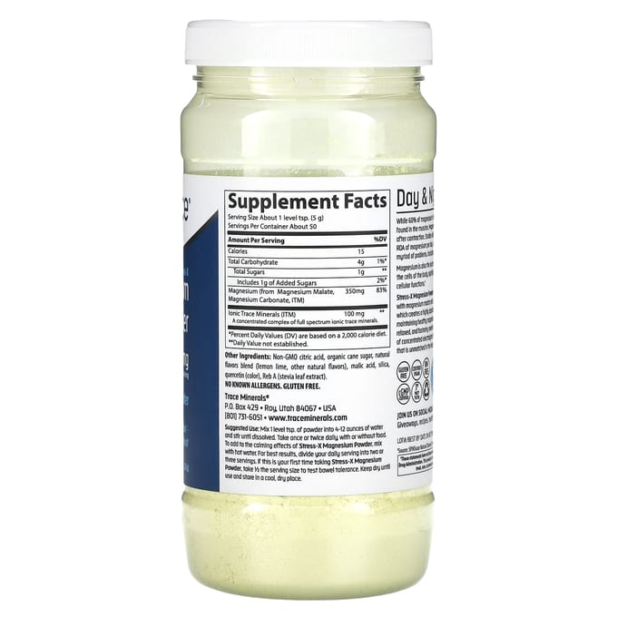 Trace, Stress-X, Magnesiumpoeder, Citroen-Limoen, 8,8 oz (250 gram)