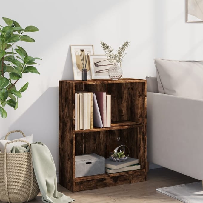 vidaXL - Boekenkast - 60x24x76 - cm - bewerkt - hout - gerookt - eikenkleurig