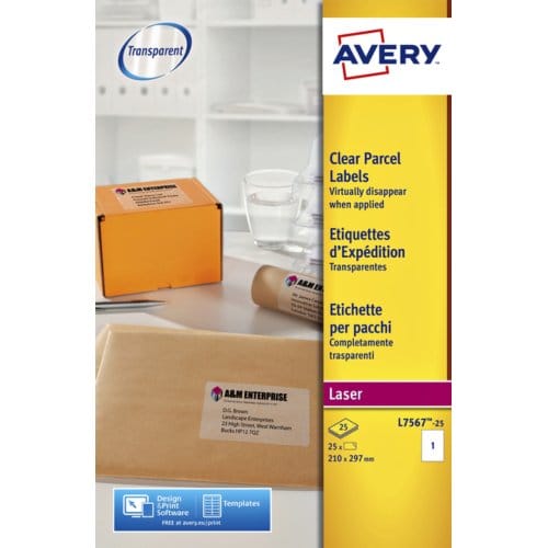 Etiket avery l7567-25 210x297mm transparant 25stuks