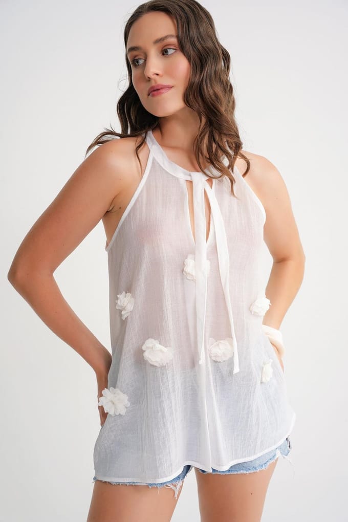 V-hals Blouse met Rijgsluiting en Ruches