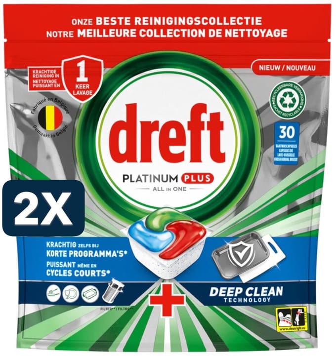 2 x Dreft Platinum plus Allin1 - 30tabs465g - original deep clean vaatwasmiddel
