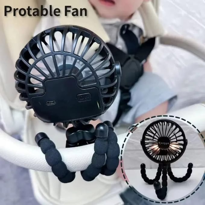 Octopus Ventilator Kinderwagen – Draagbare Mini Ventilator USB Oplaadbaar Stil – Flexibele Poten –Studenten, Camping & Bureau Ventilator