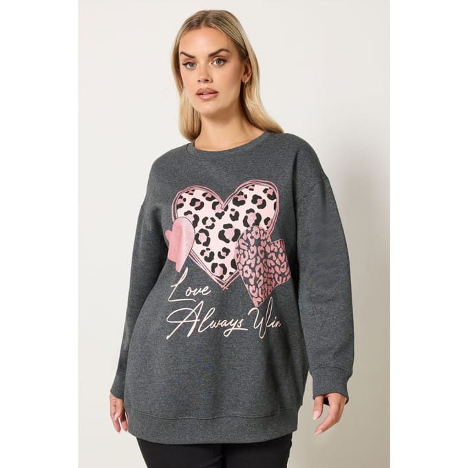 Yours Grey 'Love Always' Glitter Hart Sweatshirt Size 44