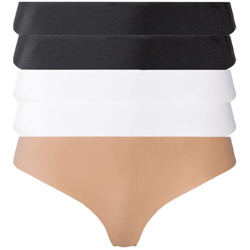 ESMARA 5 damesstrings (Zwart/beige/wit, L (44/46))