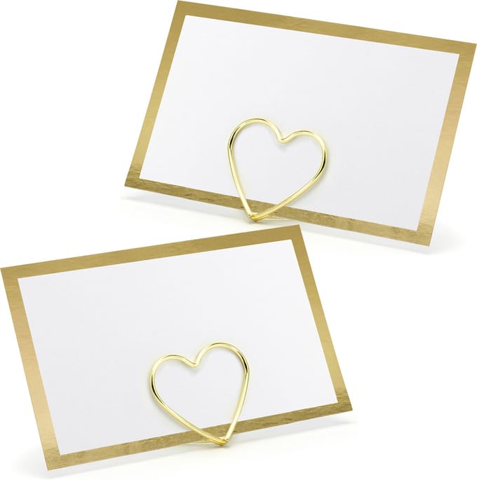 Naamkaartjes/plaatskaarten met houders - Hartje - Bruiloft - 20x sets - goud