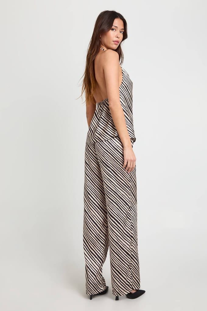 boohoo Dames Zebra satijn halter-top & broek co-ord | Brown | Maat: 6