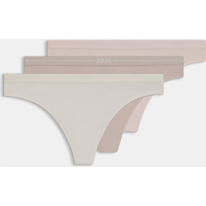 Dames Boss 3-pack stringtanga's met logo en tailleband in diverse kleuren.