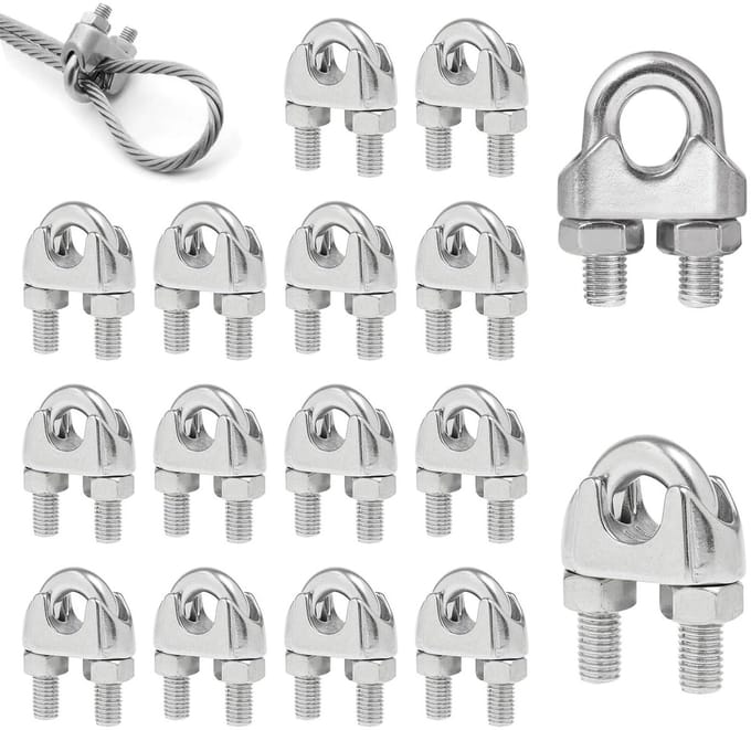 Set van 16 RVS Kabelklemmen M6 voor 6mm Staalkabels