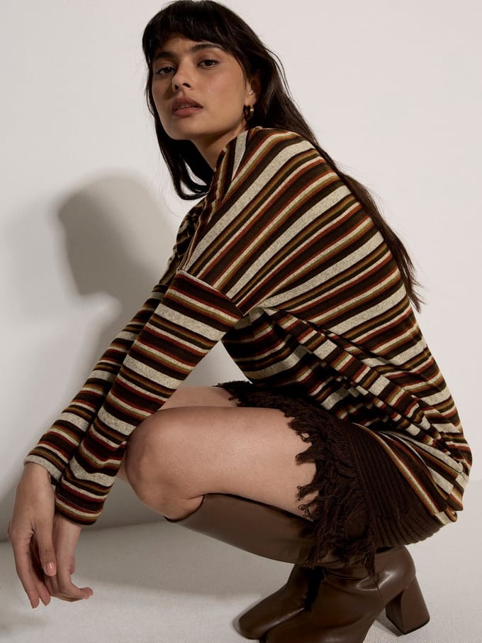Jersey top met batwing-mouwen en gestreepte print