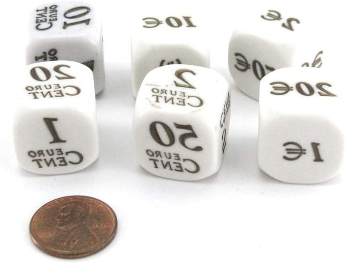 Dobbelstenen Set - Spel accessoires - Spel avonden - Geld thema - 6 stuks 20mm - Multicolor
