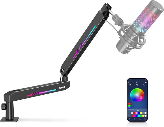 Microfoon Arm - Microfoonstandaard Microfoonhouder - Streaming Opnemen - Laag Profiel Ontwerp - Uitschuifbaar tot 68cm - Zwart
