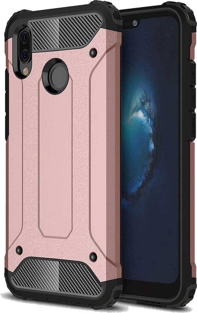 Ntech Hoesje Geschikt voor Huawei P20 Lite (2018) Dual layer Armor Hoesje - Rose Goud