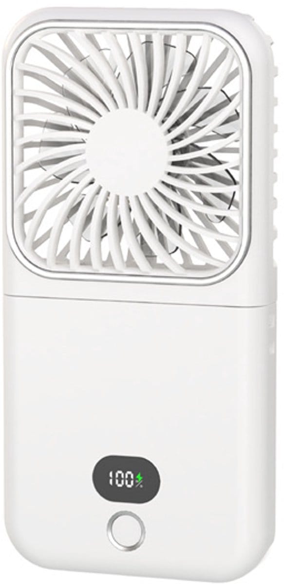 Draagbare Handventilator - Bureauventilator - Tafelventilator - Handventilator - Opvouwbaar - Telefoonstandaard - 2500 mAh - 5 Standen - Digitaal Display - Wit