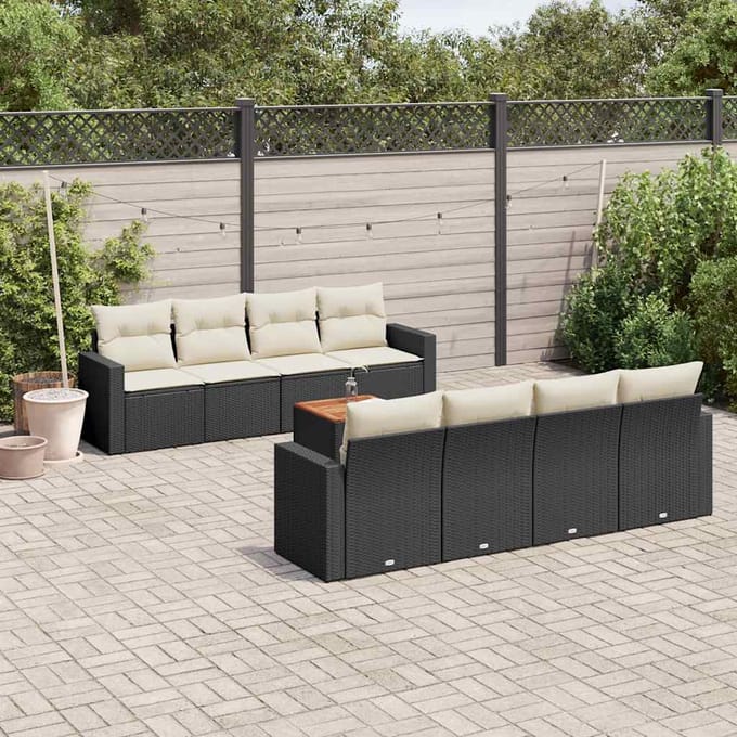 vidaXL - 9-delige - Loungeset - met - kussens - poly - rattan - zwart