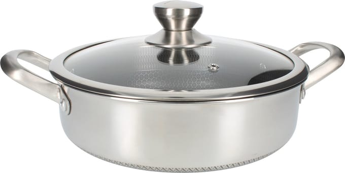 Cheffinger Lage Braadpan met Deksel - 24cm - RVS - Honingraat - Inductie