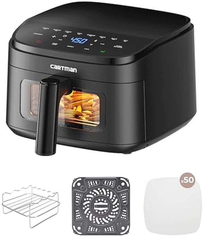 Compacte heteluchtfriteuse 3,7 liter met touchscreen en kijkvenster