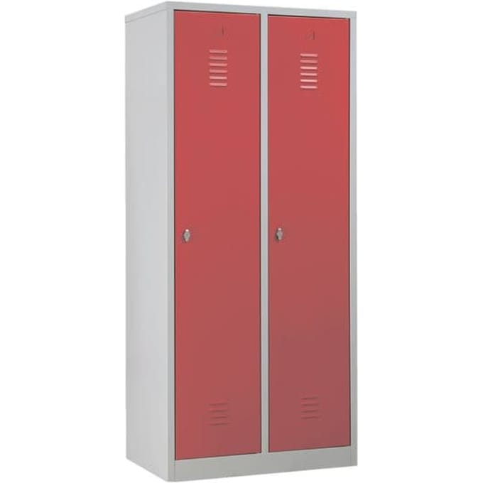 Kledinglocker, 2 deuren, B 800 x H 1800 mm Hangslot, lichtgrijs/rood