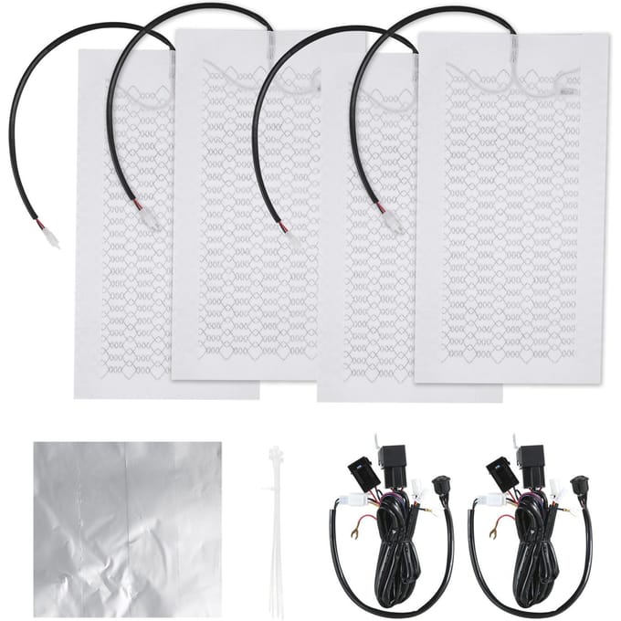 12V stoelverwarmingsset van koolstofvezel voor 2 stoelen met schakelaar voor hoge en lage temperaturen. Stoelhoes verwarmd kussen white