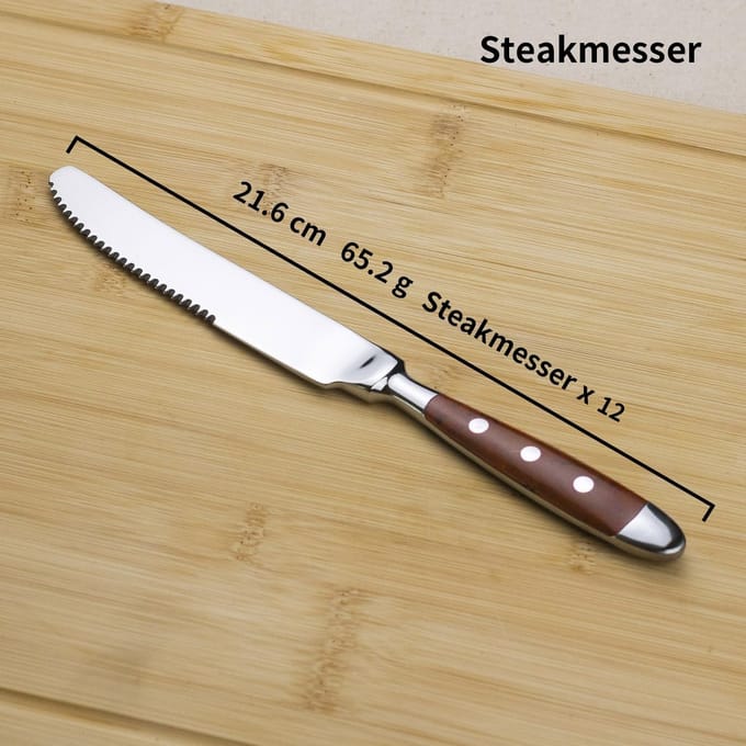 Dailygoods- Steakmessen set van 12 stuks - Gekarteld - Roestvrij staal - Bruine handgrepen - Hittebestendig - Functioneel design - Bestekset