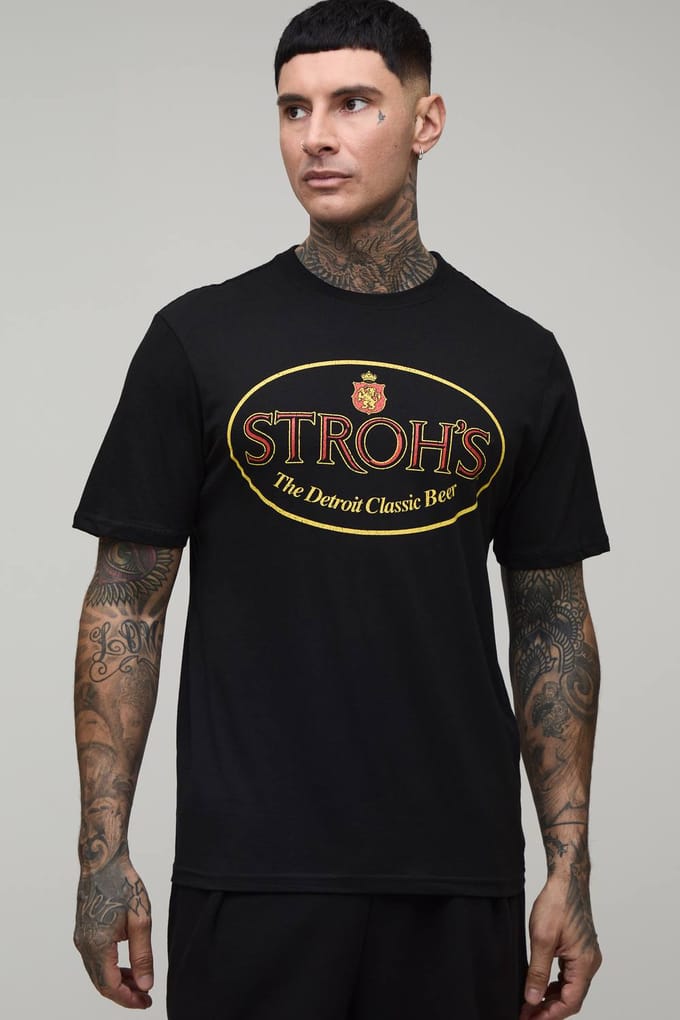 Lang Regular Stroh's Bier Licentie Print T-shirt | Black | Size Medium
