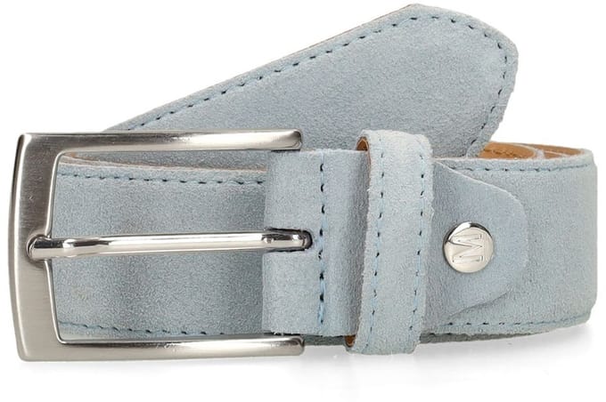 Manfield - Heren - Lichtblauwe suède riem - Maat 085