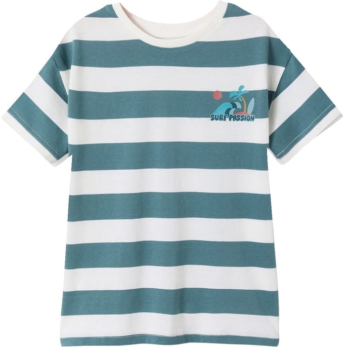Vertbaudet T-shirt jongen met brede strepen en borstmotief