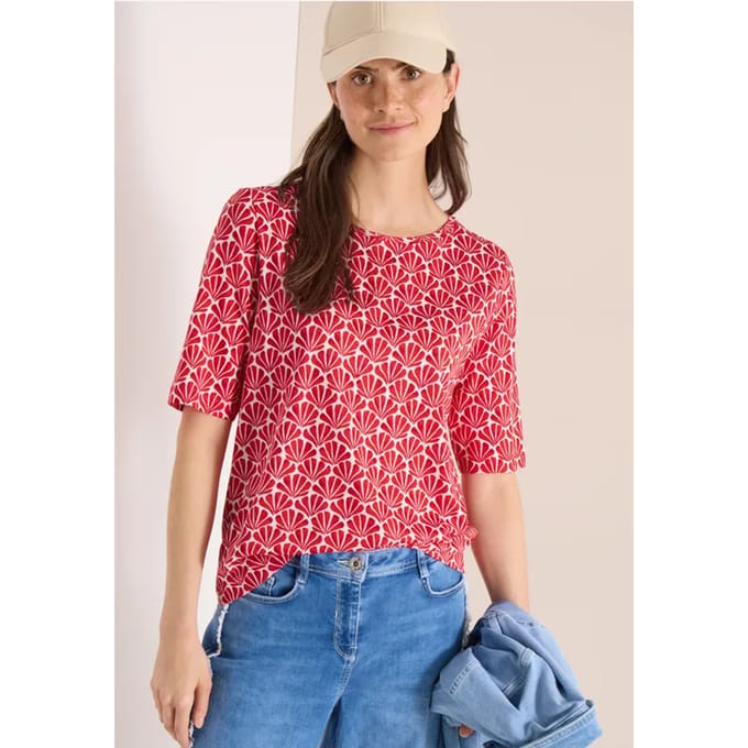 Shirt met ronde hals en schelpjesprint
