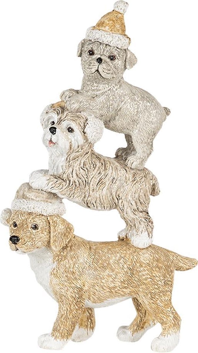 Clayre & Eef Beeld Hond 10x4x18 cm Grijs Beige Kunststof