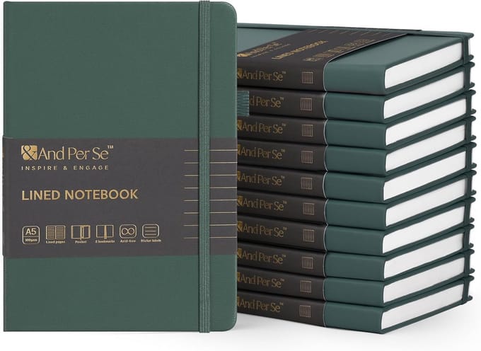 Set van 10 Gelinieerde A5 Notitieboeken met Harde Kaft en Dik Papier
