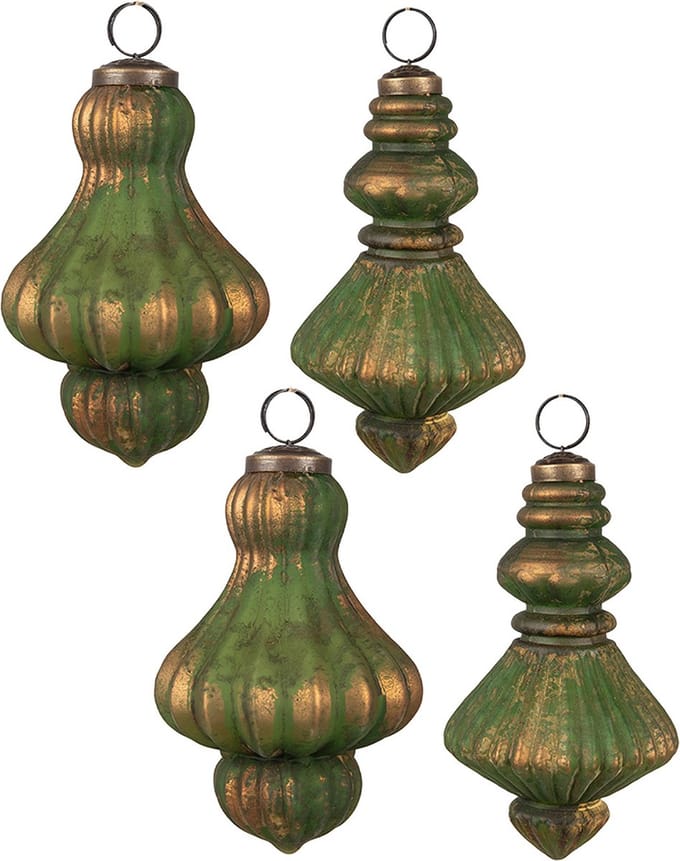 Clayre & Eef Kerstbal Set van 4 Overig Ø 9/8 cm Bruin Groen Glas Kerstballen