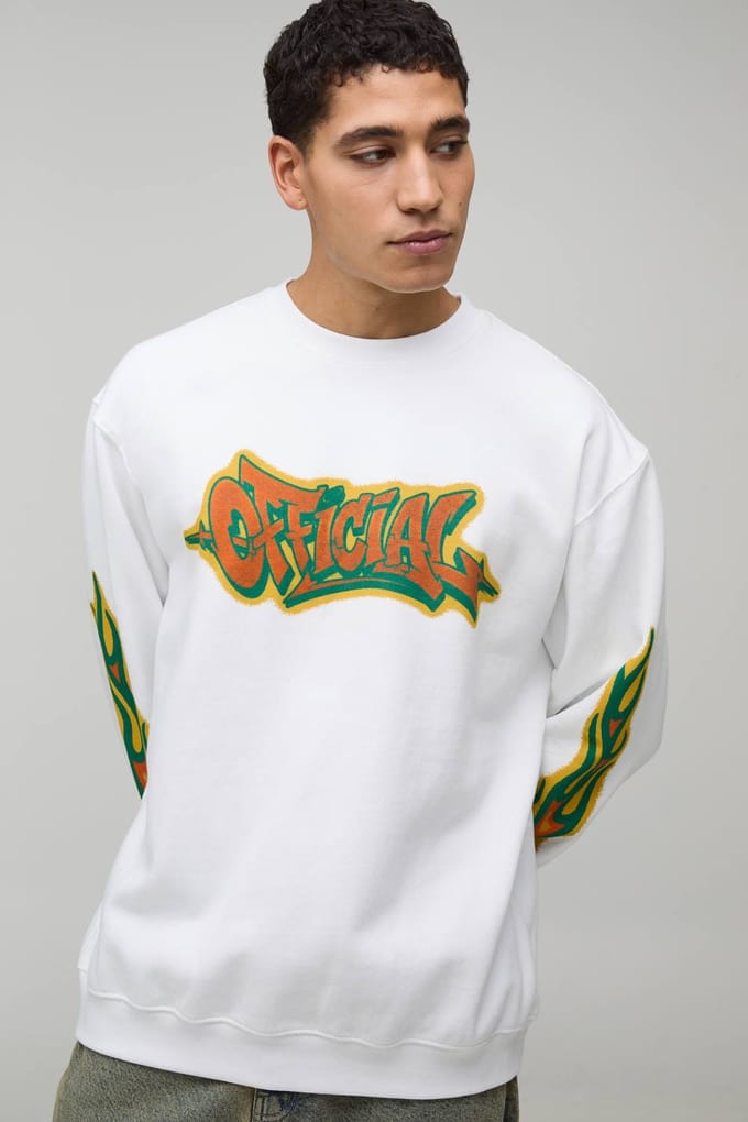 Oversized Graffiti Print Sweatshirt | White | Size XS