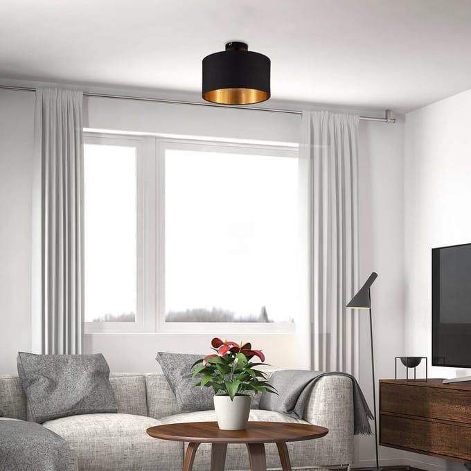 B.K.LICHT - Plafondlamp - zwart-gouden - rond - decoratieve lamp kinderkamer - woonkamer lamp met E27 fitting - Ø30cm