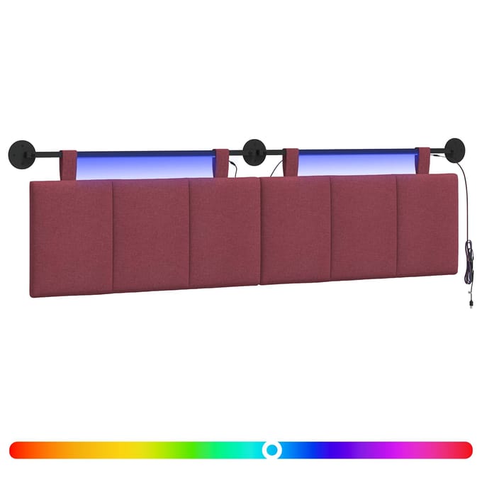 vidaXL - Hangend - hoofdbord - Met - LED-verlichting - Wijnrood - Stof