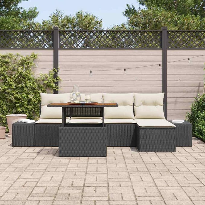 vidaXL - Tuinbank - Set - 6 - st - Zwart - poly - rattan