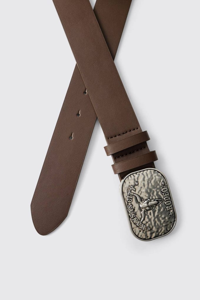 PU Kansas City Western Buckle Belt | Brown | Size Medium