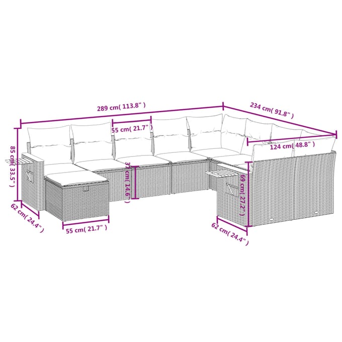 vidaXL - 10-delige - Loungeset - met - kussens - poly - rattan - beige