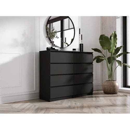 Ladekast met 8 lades, matzwart, 120 x 39 x 101 cm