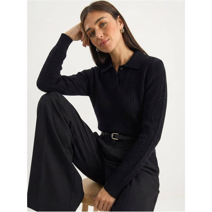 Getextureerde Polo Kraag Sweater