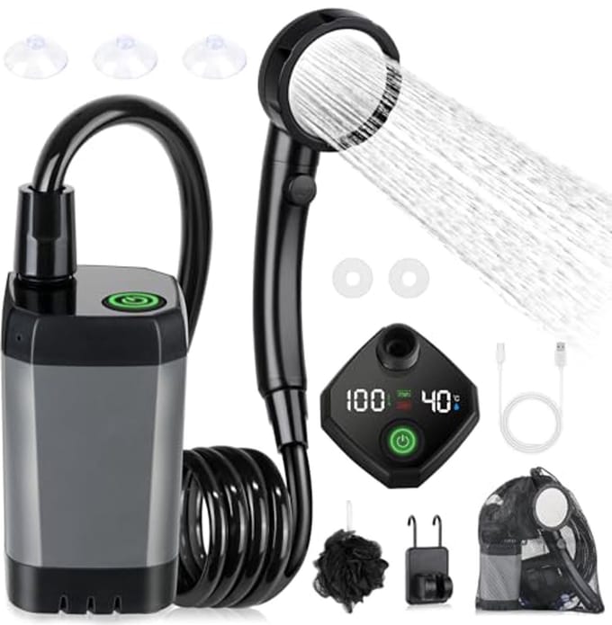 Draagbare Campingdouche met Temperatuurweergave en Pomp - 6000 mAh Outdoor Douche Set